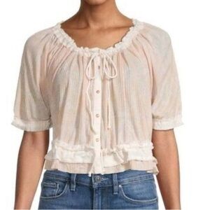 Free People Peach and Cream Perfect Day Gathered Blouse Sz. S NWT!